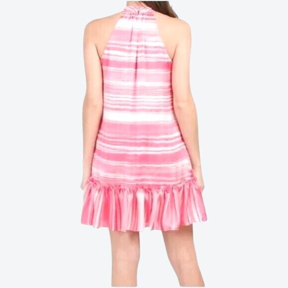 Trina Turk Womens Pink & White Striped Halter Shift Dress With Ruffle Hem Large - Picture 14 of 16